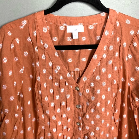 J. Jill peasant top orange brown patterned button India up small - Picture 3 of 9